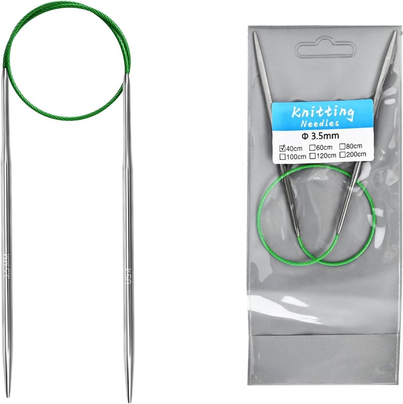 Soosui 3.5mm Circular Knitting Needles - 16-inch/40cm US4 Ergonomic Stainless Steel Set with Tangle-Free Cable and Smooth Joints, Ideal for Hats, Socks, and Sleeves - Image 1